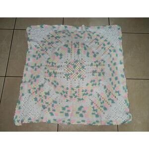 Vintage Handmade Crochet Knit Baby Nursery Blanket Throw 35" x 35"